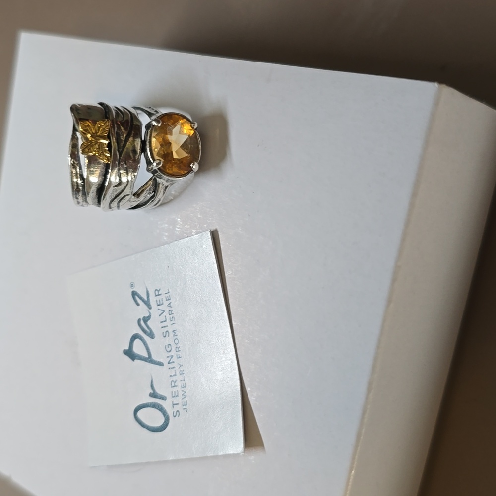 Or Paz Sterling Silver Citrine Ring With 14K Gold Butterfly